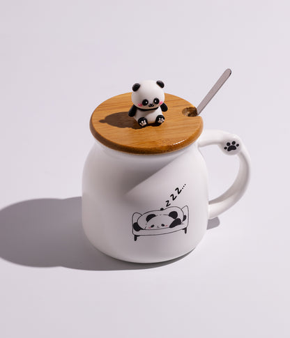 كوب سيراميك بتصميم مجسم باندا على الغطاء ملعقة