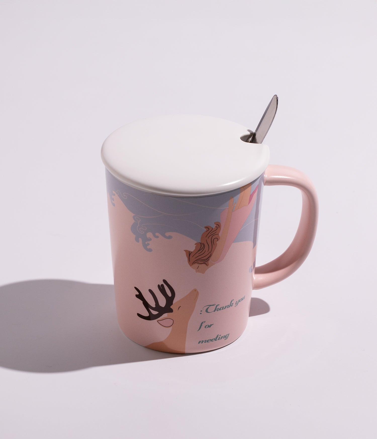 كوب سيراميك بتصميم وبألوان فريدة مع غطاء وملعقة