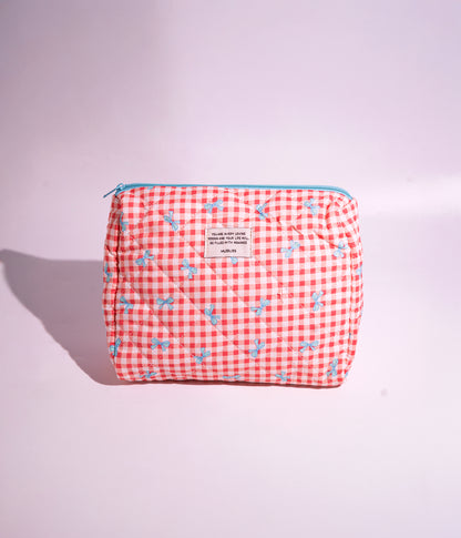 Plaid Bow Cosmetic Organizer Bag