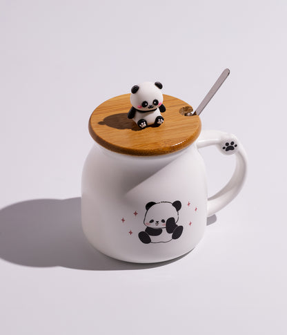 كوب سيراميك بتصميم مجسم باندا على الغطاء ملعقة