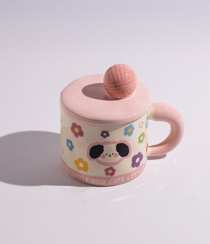 كوب قهوة سيراميك بتصميم مرح مع غطاء لحفظ المشروب