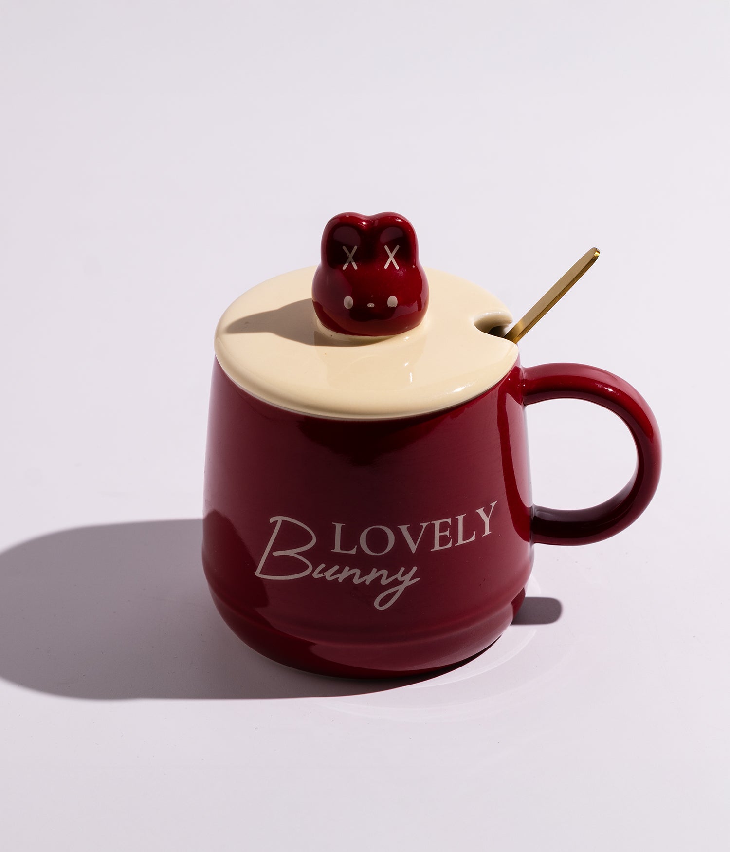 كوب سيراميك بتصميم مجسم أرنب على الغطاء مع ملعقة