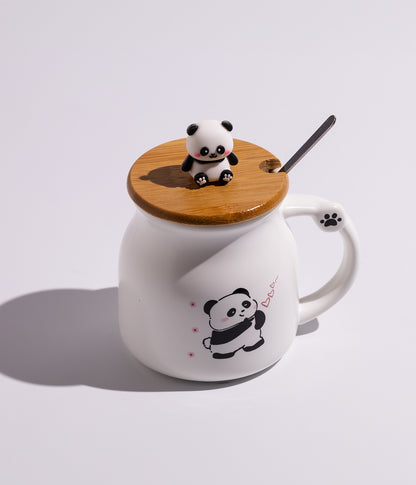 كوب سيراميك بتصميم مجسم باندا على الغطاء ملعقة