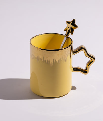 كوب سيراميك بخطوط ذهبيةمع ملعقة على شكل نجمة