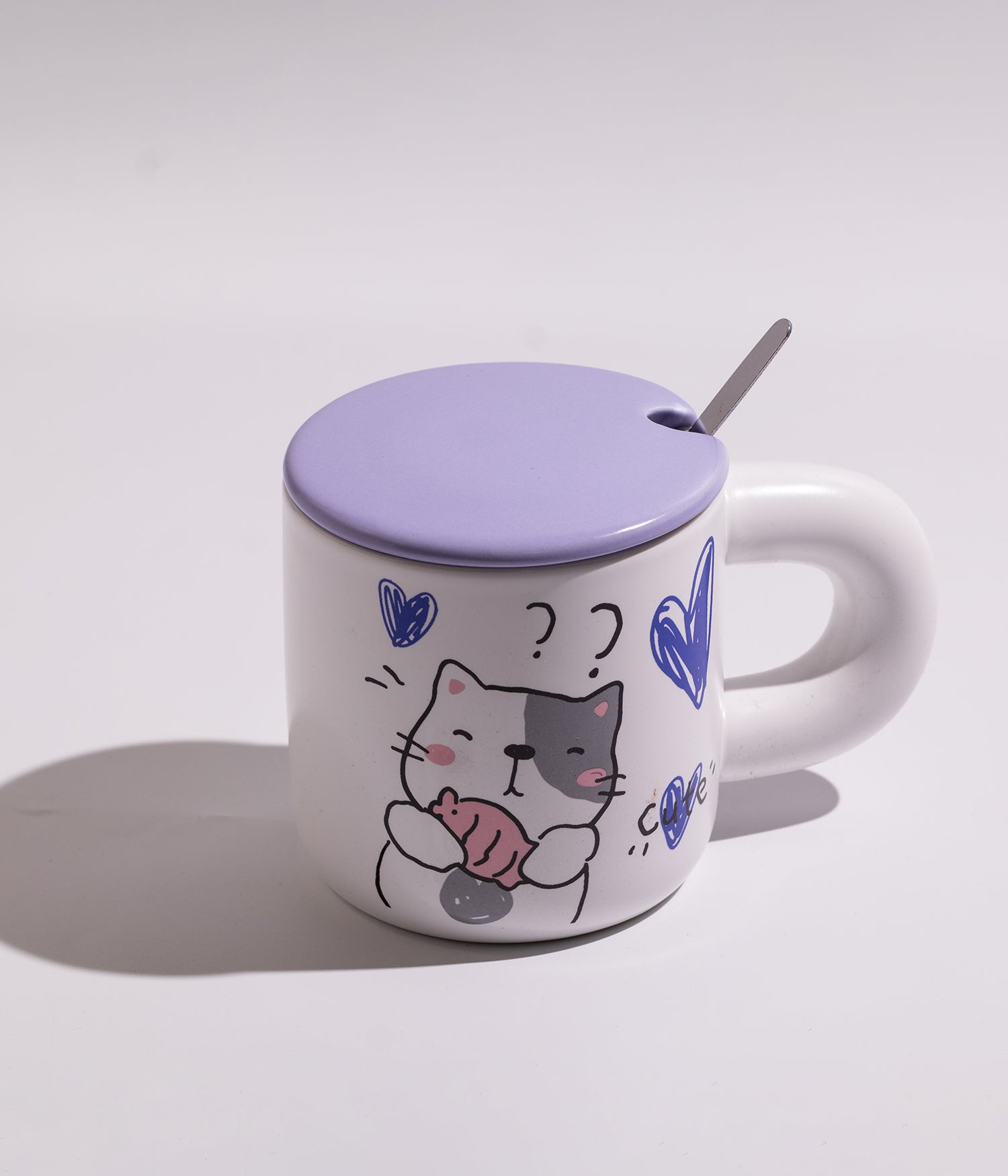 كوب سيراميك برسمة حيوانات الغابة مزوّد بغطاء وملعقة