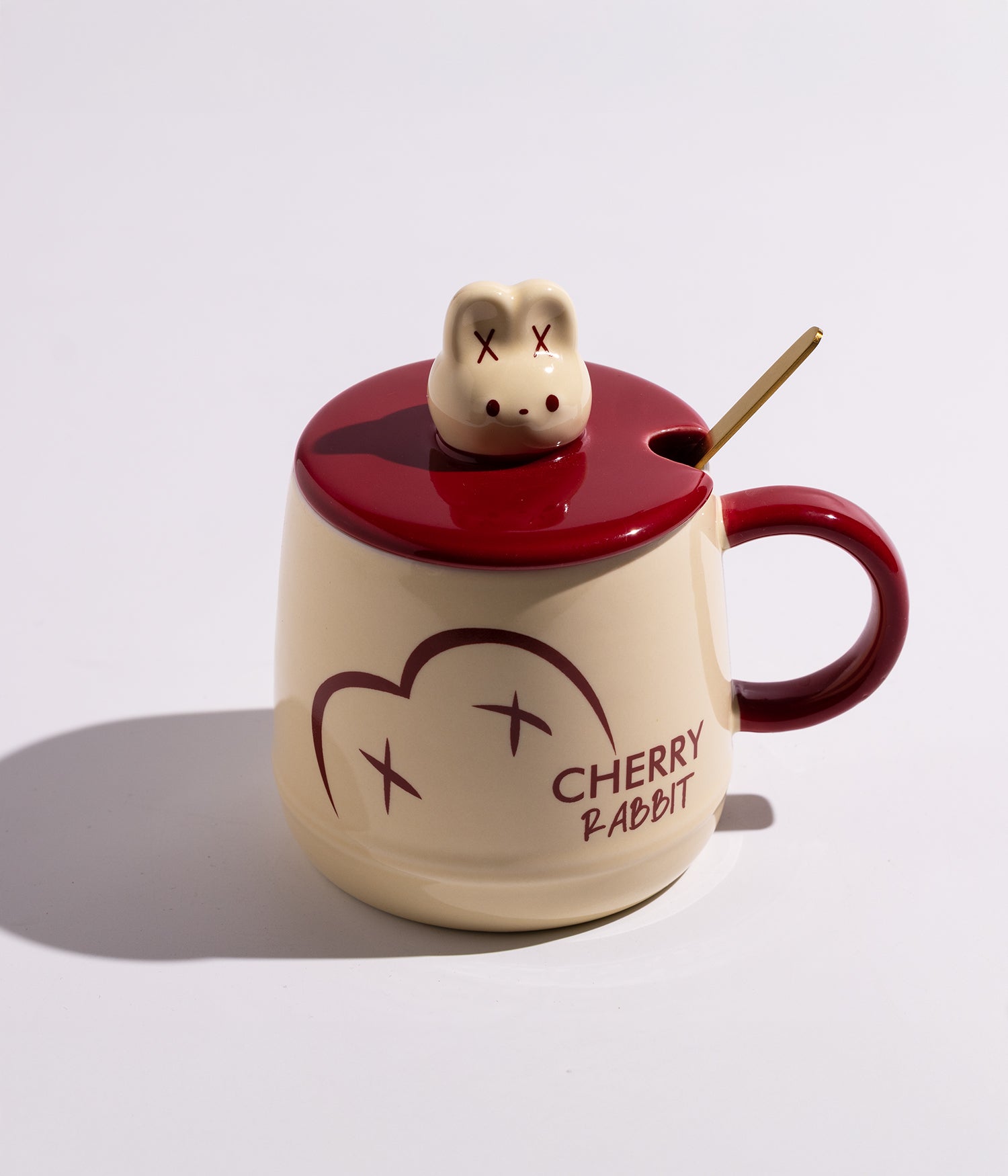 كوب سيراميك بتصميم مجسم أرنب على الغطاء مع ملعقة