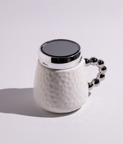 كوب قهوة سيراميك بمقبض لؤلؤ مع غطاء محكم الاغلاق