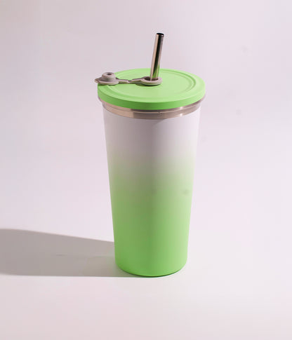 كوب حراري ستانلس ستيل متدرج اللون مع غطاء ومزاز