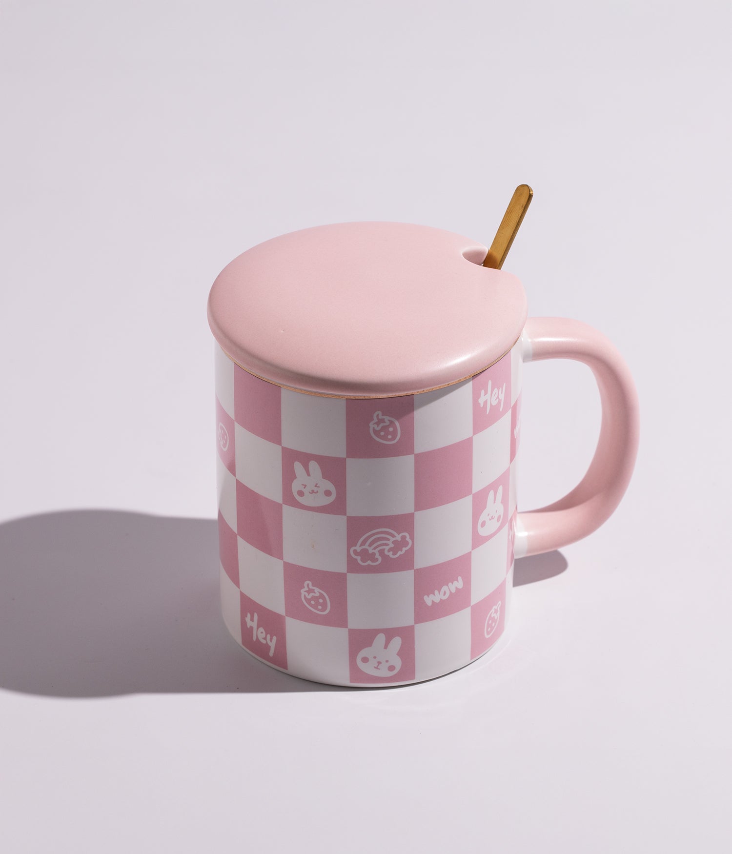 كوب قهوة سيراميك بتصميم مربعات مع غطاء وملعقة