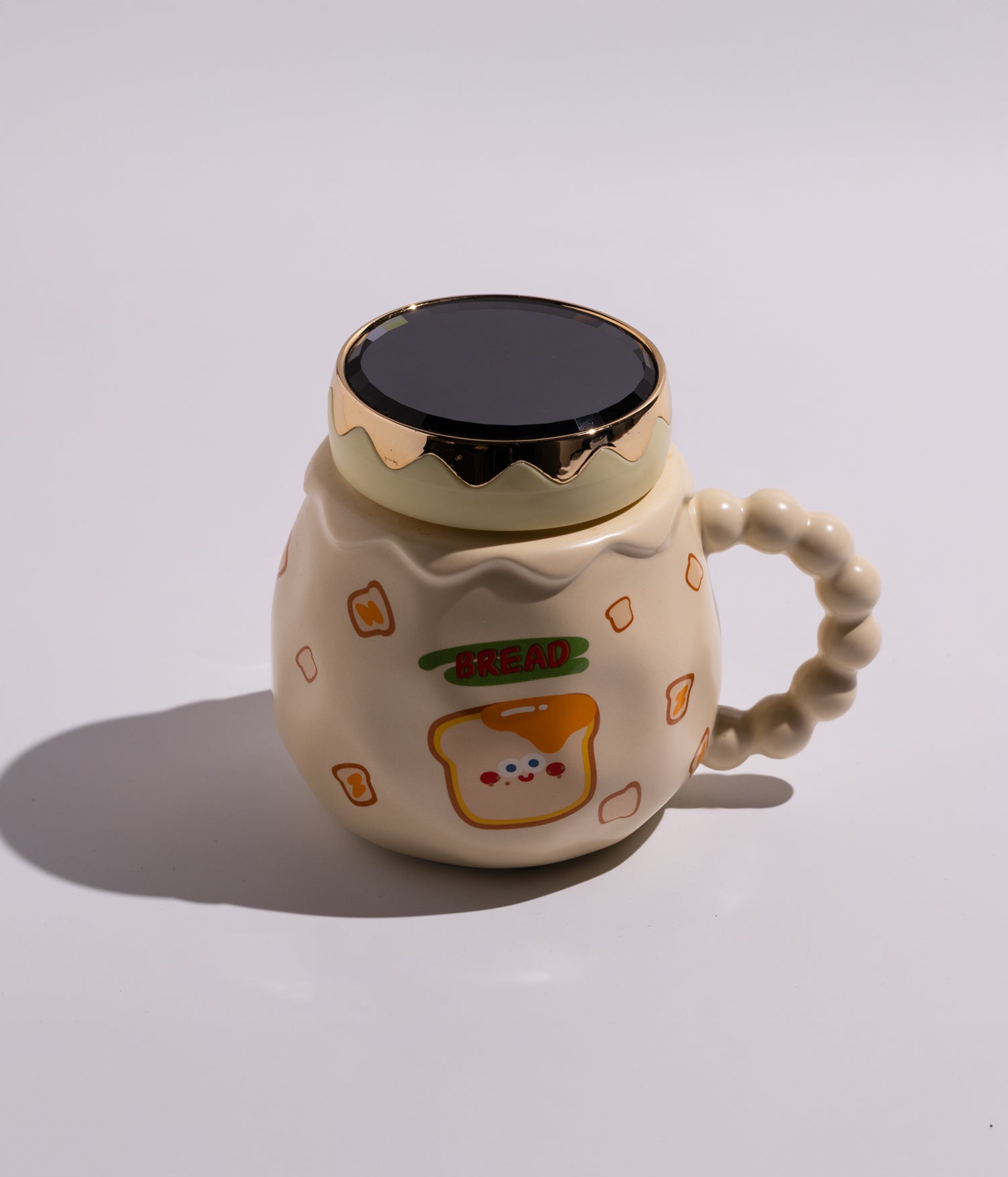 كوب قهوة سيراميك برسومات مرحة مع غطاء لحفظ المشروبات