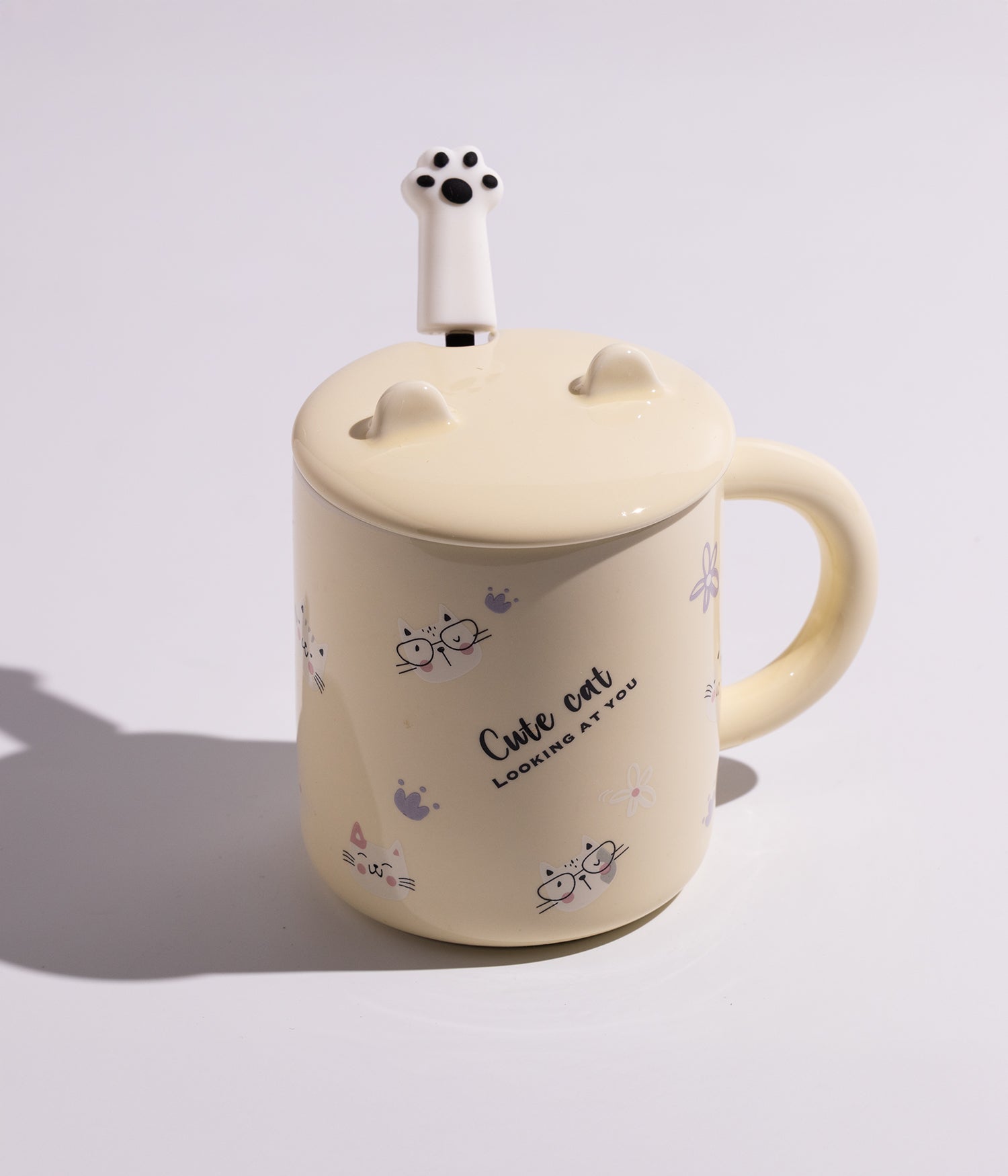 كوب سيراميك بتصميم حيوانات مختلفة مع غطاء وملعقة