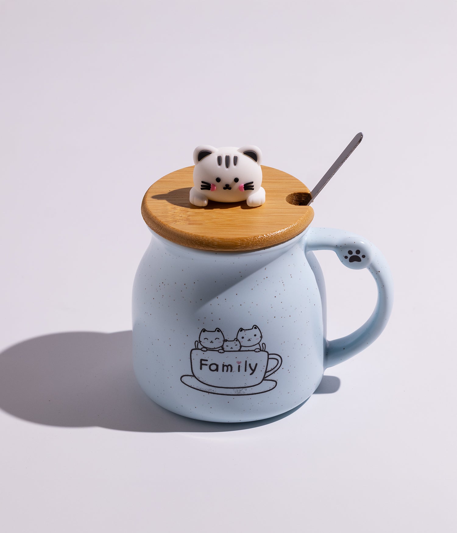 كوب سيراميك بتصميم قطط ملونة مع غطاء وملعقة