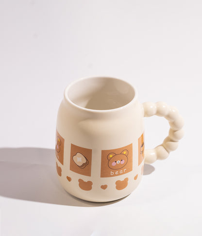 كوب سيراميك بمجسم دب بني على الغطاء مع ملعقة