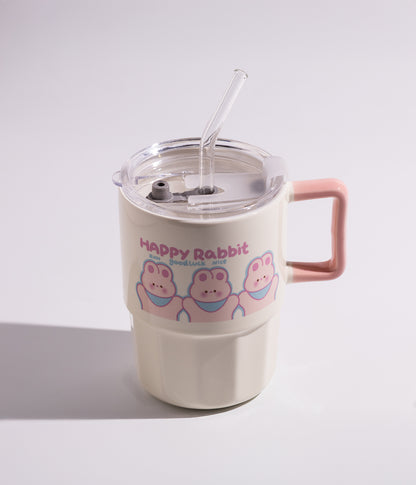 كوب قهوة سيراميك بتصميم مرح وبغطاء ومزاز