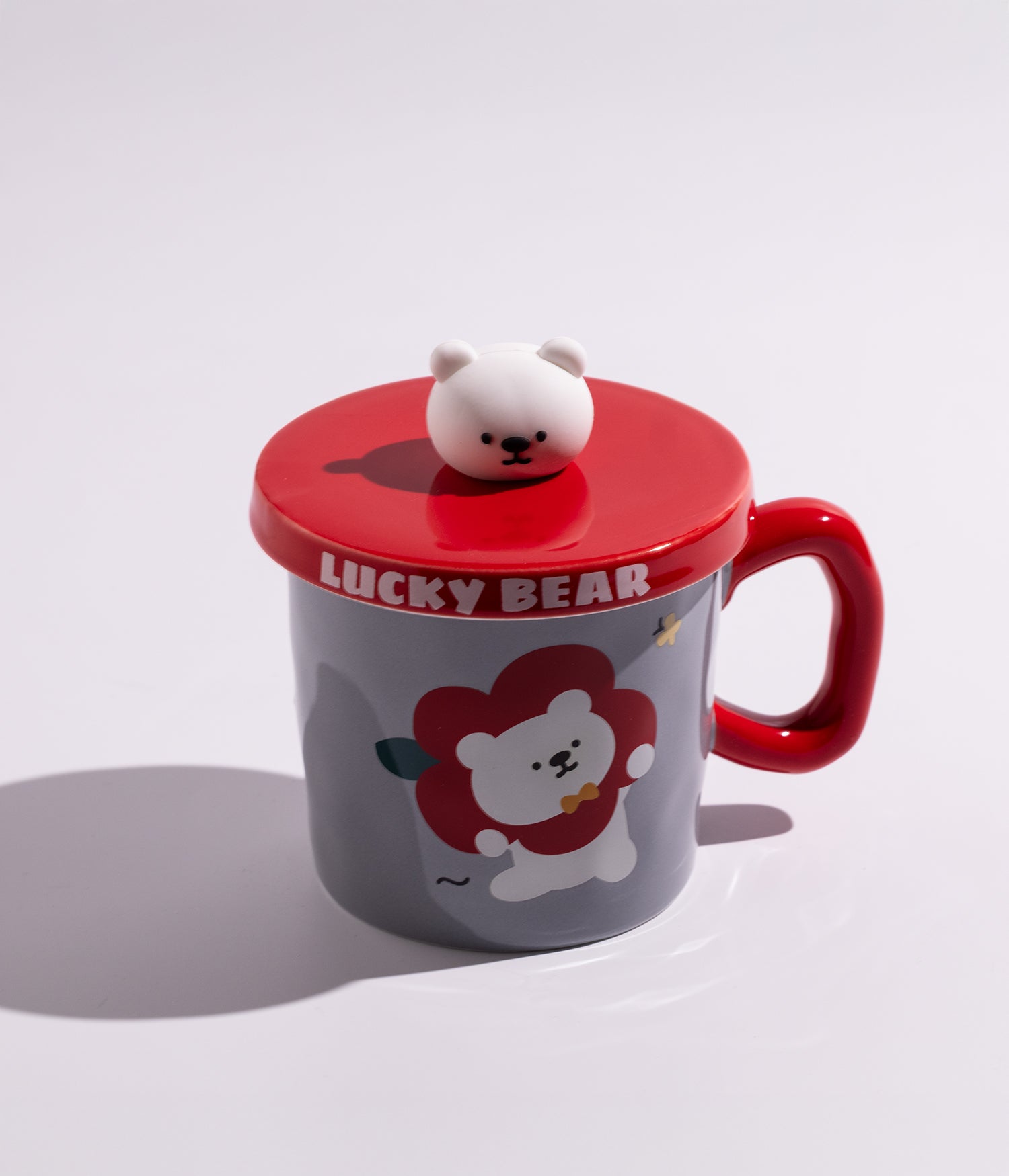 كوب سيراميك بتصميم مجسم رأس الدب على الملعقة مع غطاء