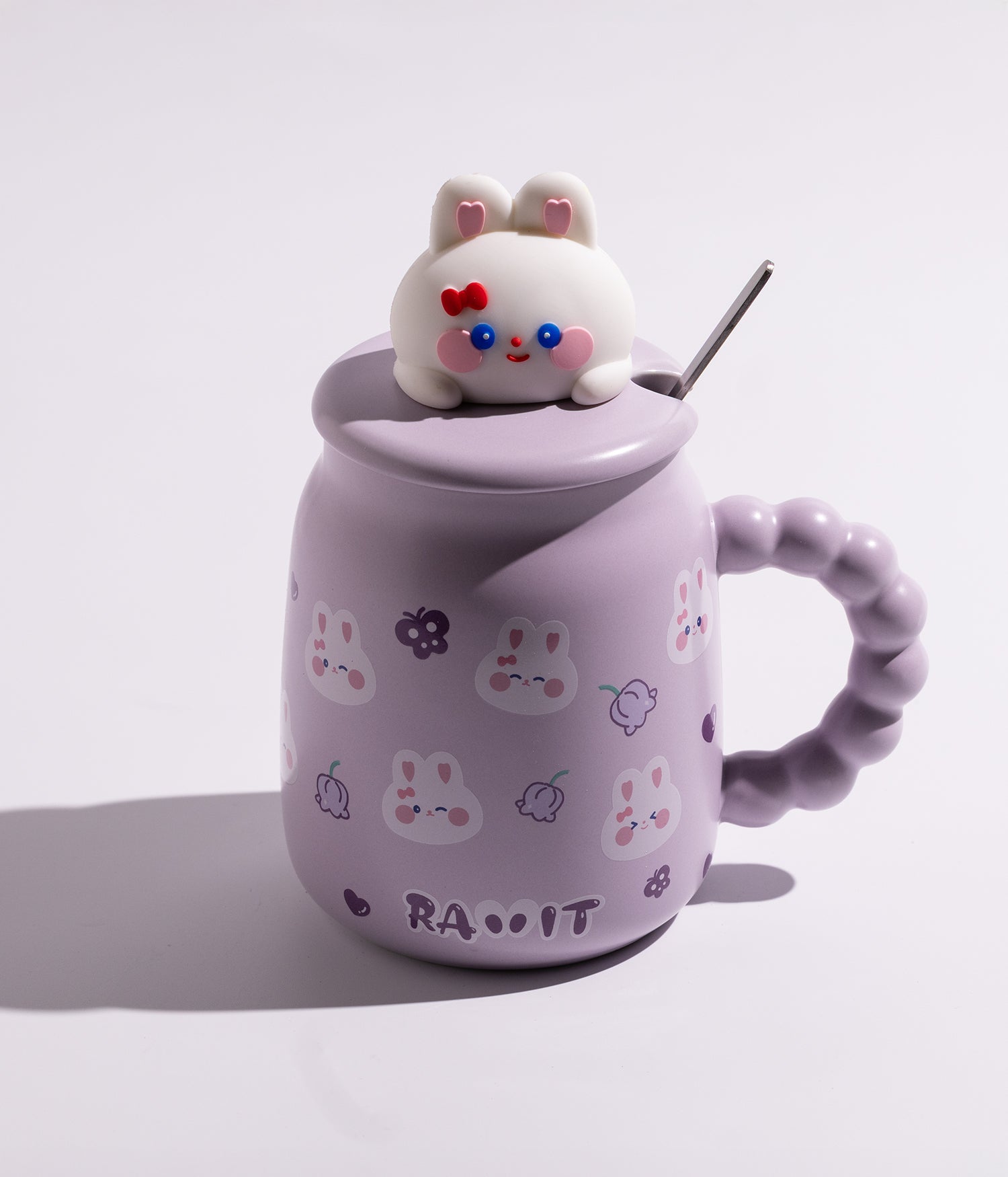 كوب سيراميك بمجسم رأس أرنب على الغطاء مع ملعقة