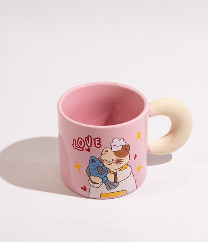 كوب سيراميك بتصميم حيوانات لطيفة مختلفة بغطاء ومزاز