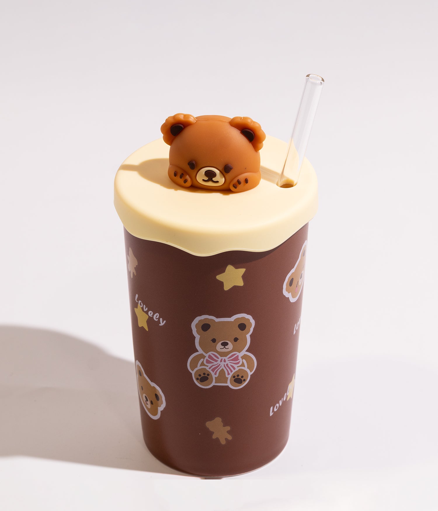 كوب سيراميك بتصاميم دببة مع غطاء ومزاز