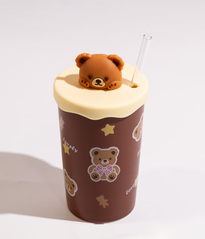 كوب سيراميك بتصاميم دببة مع غطاء ومزاز