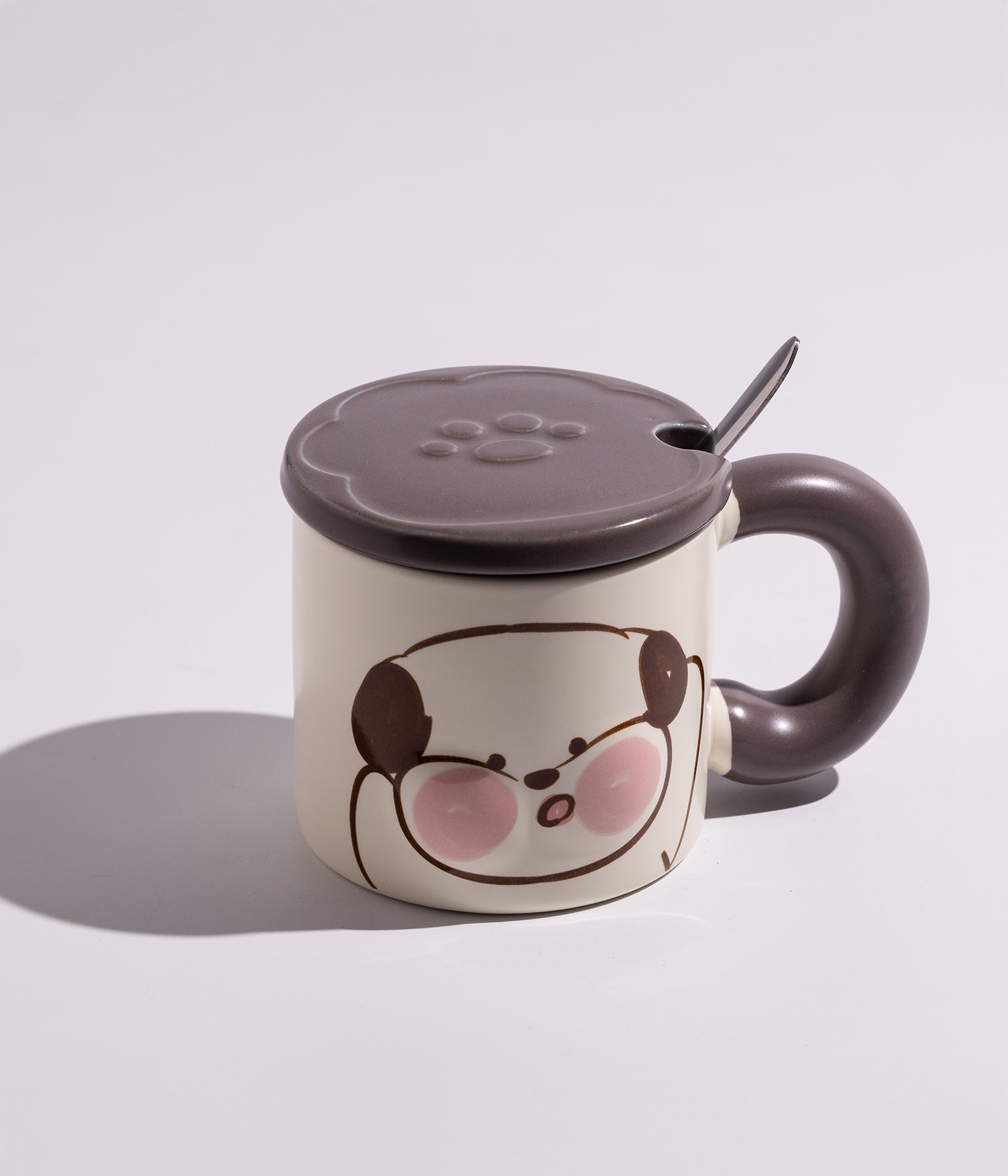 كوب سيراميك بتصميم حيوانات مرحة مع غطاء وملعقة