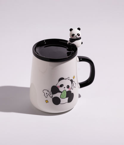 كوب سيراميك برسوم باندا المرح مع غطاء وملعقة