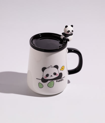 كوب سيراميك برسوم باندا المرح مع غطاء وملعقة