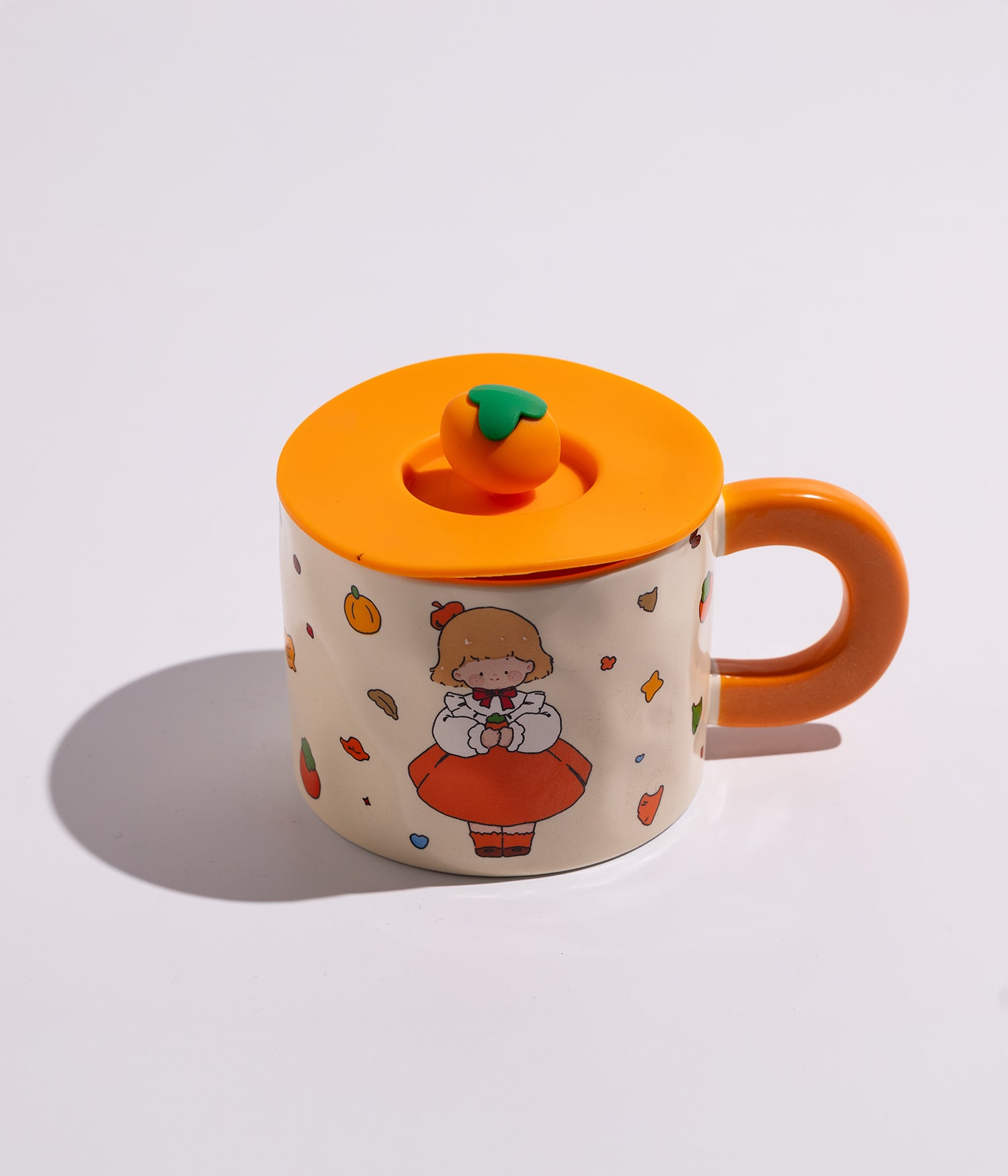 كوب سيراميك بتصميم فتاة البرتقال مع غطاء