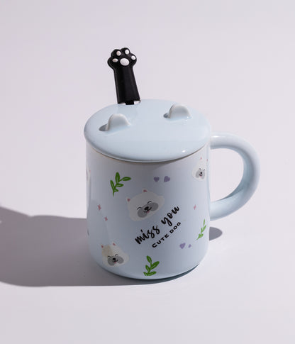 كوب سيراميك بتصميم حيوانات مختلفة مع غطاء وملعقة