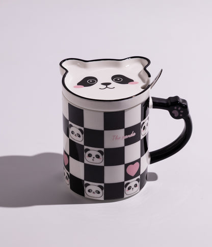 كوب سيراميك بتصميم باندا مع غطاء وملعقة