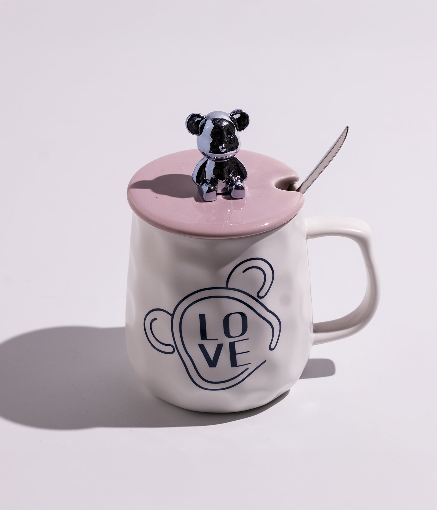 كوب سيراميك بتصميم مجسم دب على الغطاء مع ملعقة
