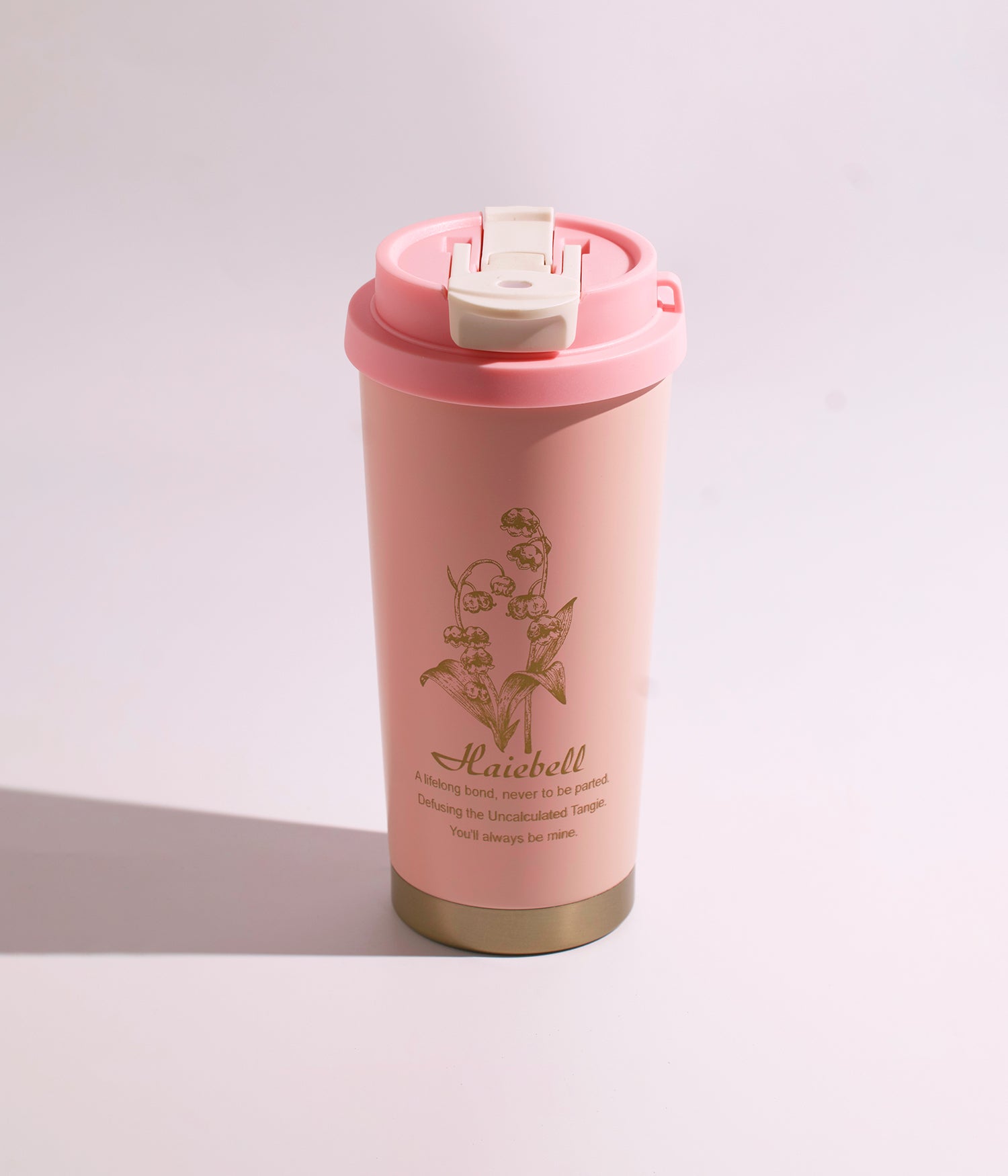 كوب حراري وردي ستانلس ستيل بطبقة عازلة مزدوجة وغطاء محكم