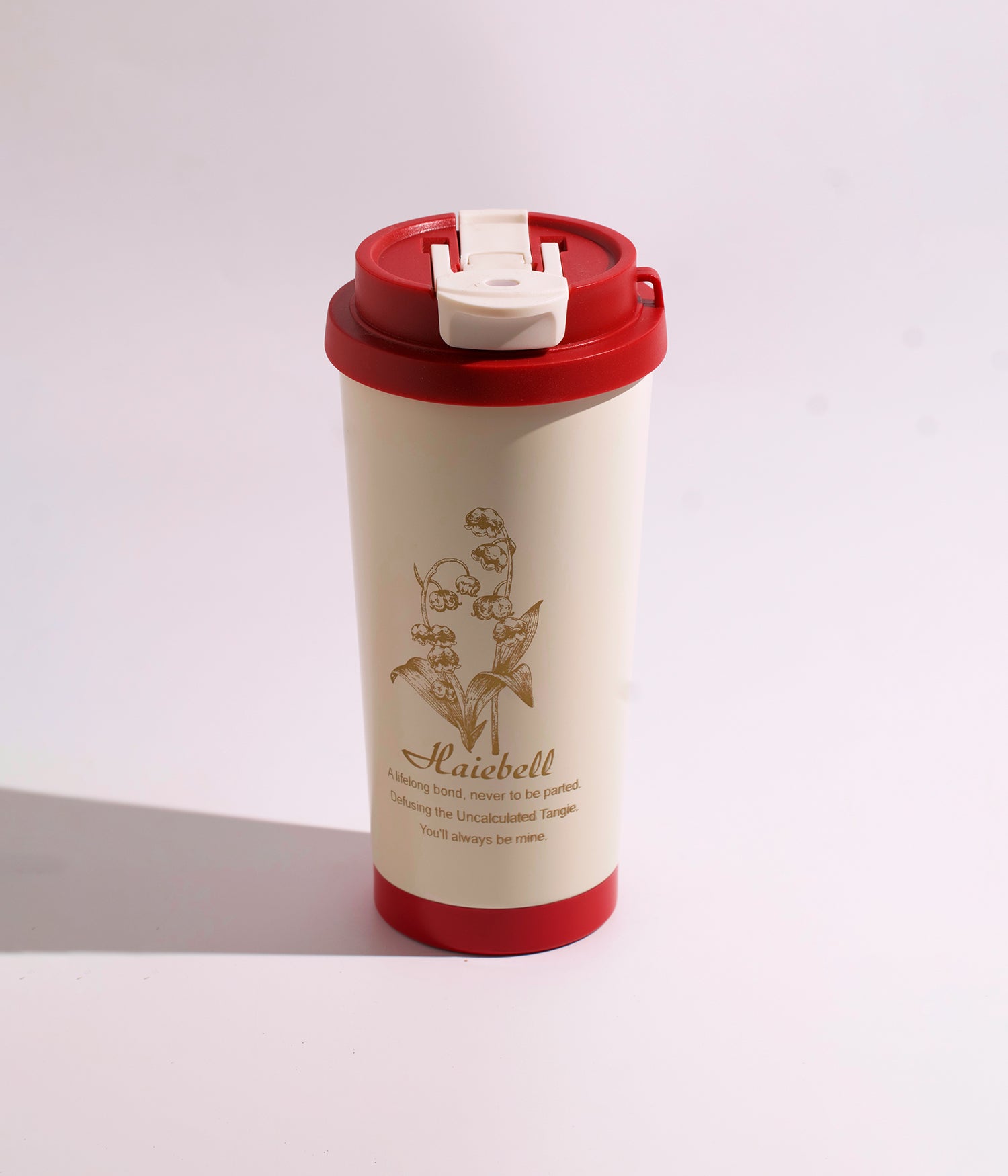 كوب حراري ستانلس ستيل بيج وأحمر مزدوج الجدار بغطاء محكم