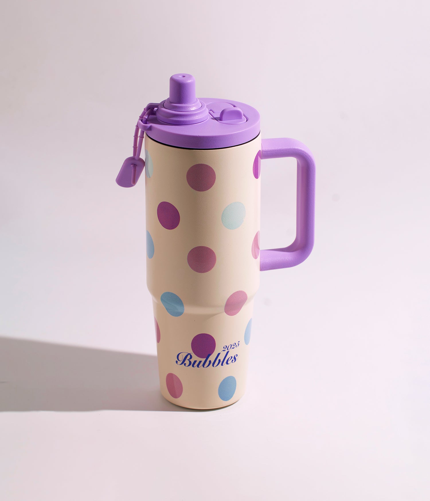 كوب حراري ستانلس ستيل كريمي منقط بغطاء محكم ومزاز