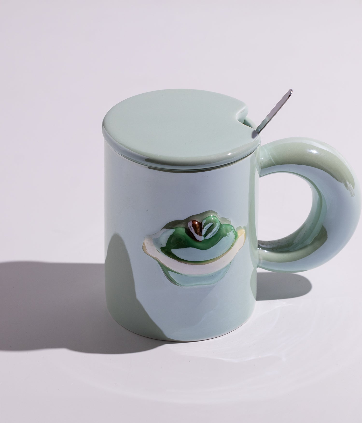 كوب قهوة سيراميك بتصميم فواكه مع غطاء وملعقة