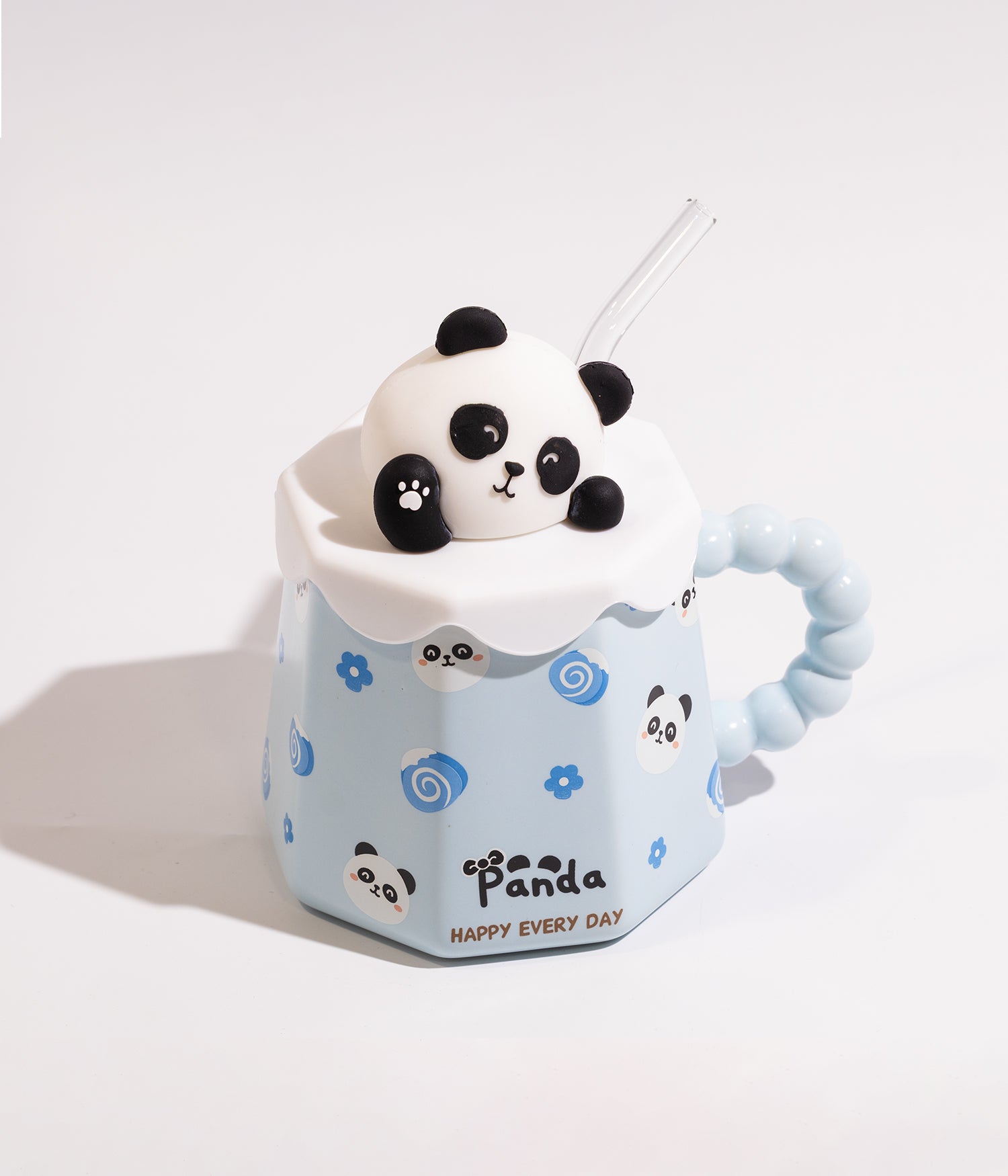 كوب سيراميك بتصميم حيوانات مرحة مع غطاء ومزاز