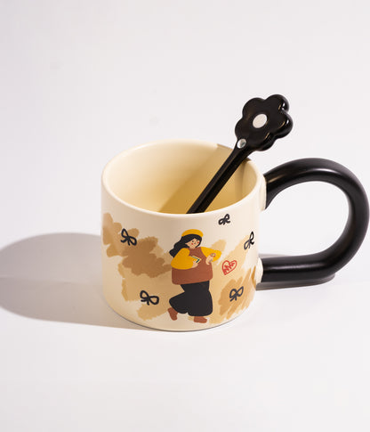 كوب سيراميك بشخصيات والوان مختلفة مع ملعقة