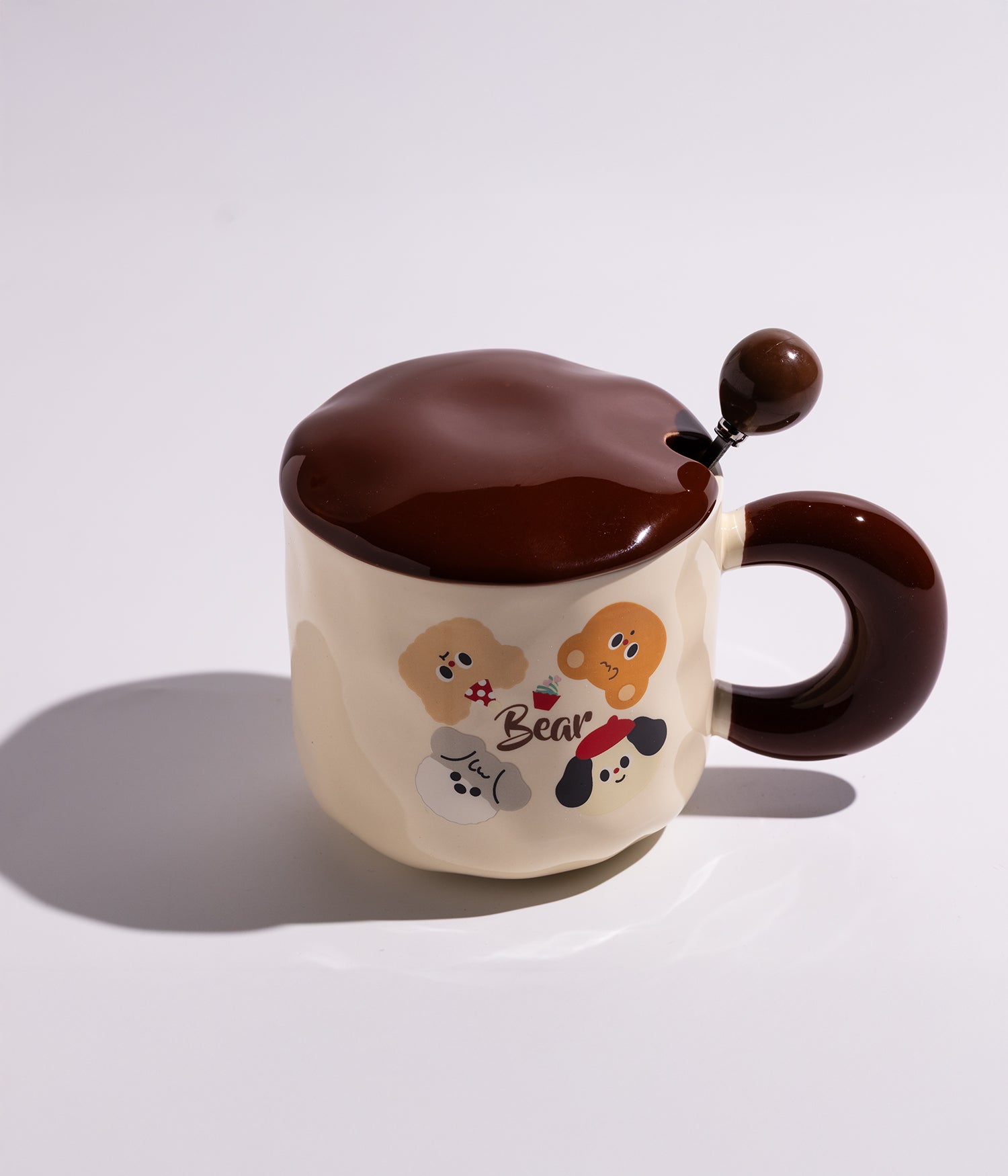 كوب سيراميك بتصميم حيوانات لطيفة مع غطاء وملعقة