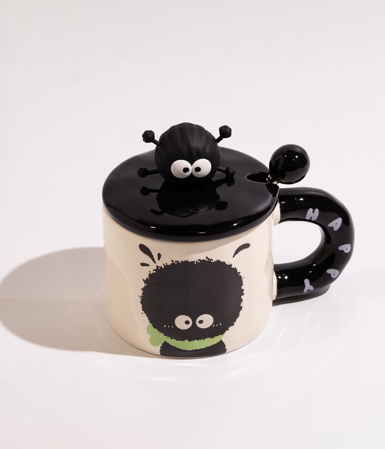 كوب سيراميك بتصميم خاروف بشخصيات مرحة مع غطاء ومزاز