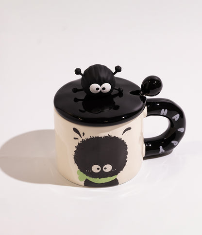 كوب سيراميك بتصميم خاروف بشخصيات مرحة مع غطاء ومزاز
