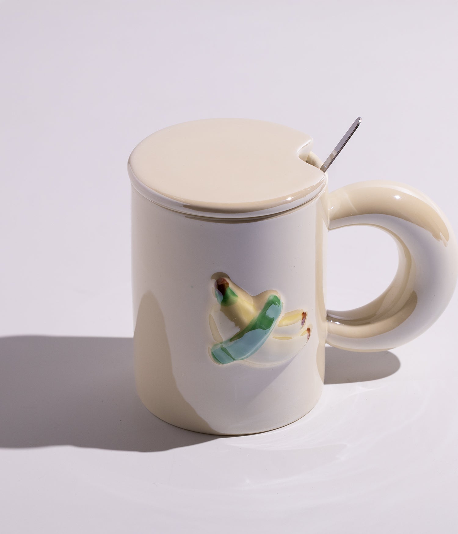 كوب قهوة سيراميك بتصميم فواكه مع غطاء وملعقة