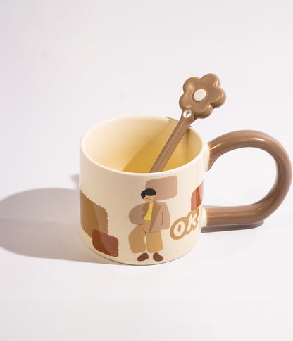 كوب سيراميك بشخصيات والوان مختلفة مع ملعقة
