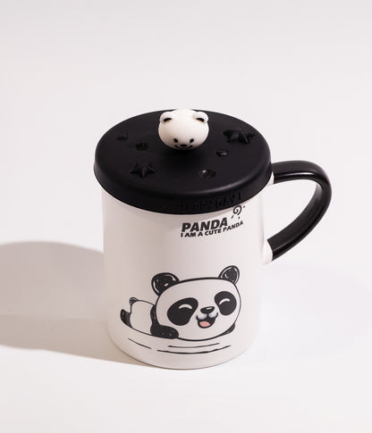 كوب سيراميك برسوم باندا لطيف مع غطاء لحفظ الحرارة