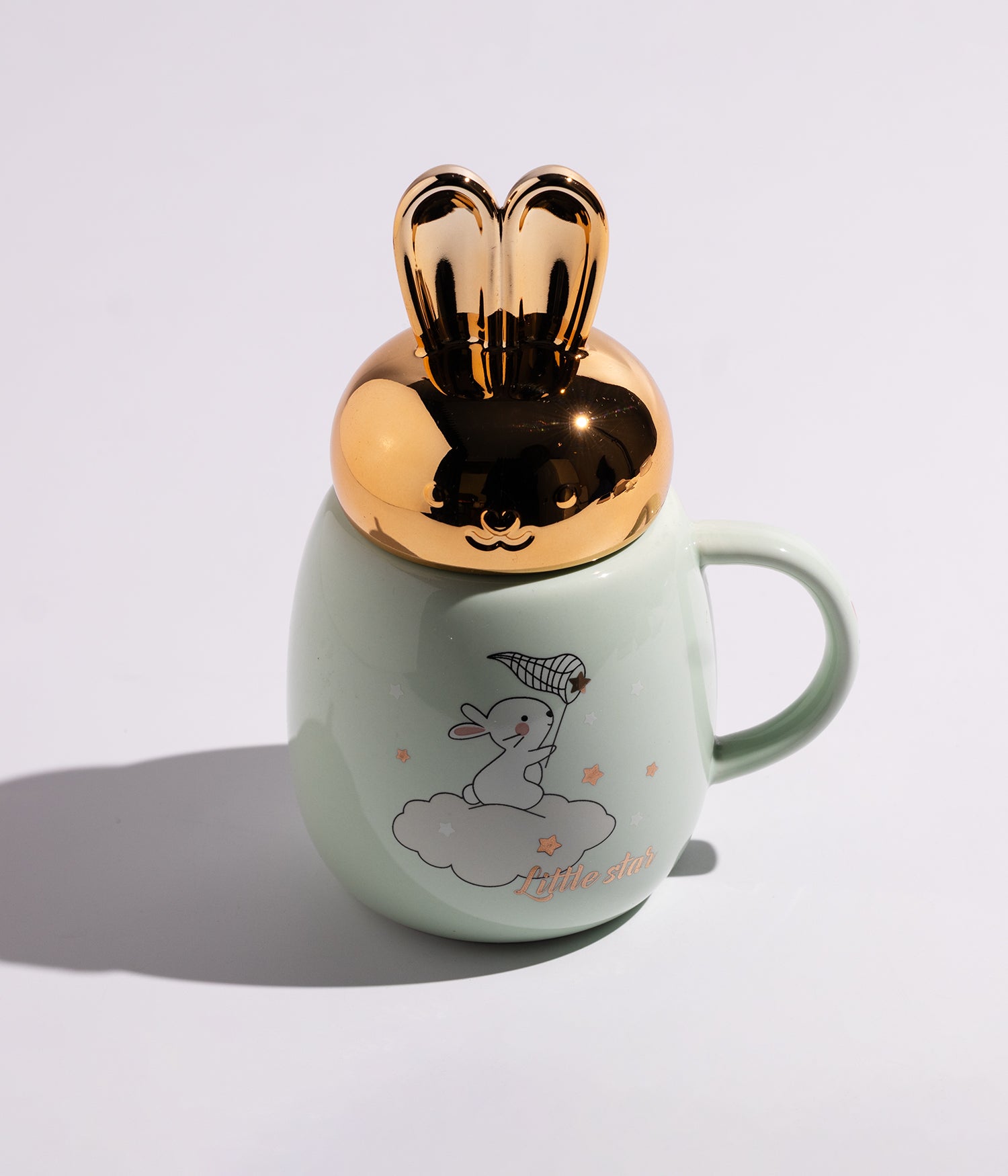 كوب سيراميك بتصميم أرانب ودببة مع غطاء بأذنين