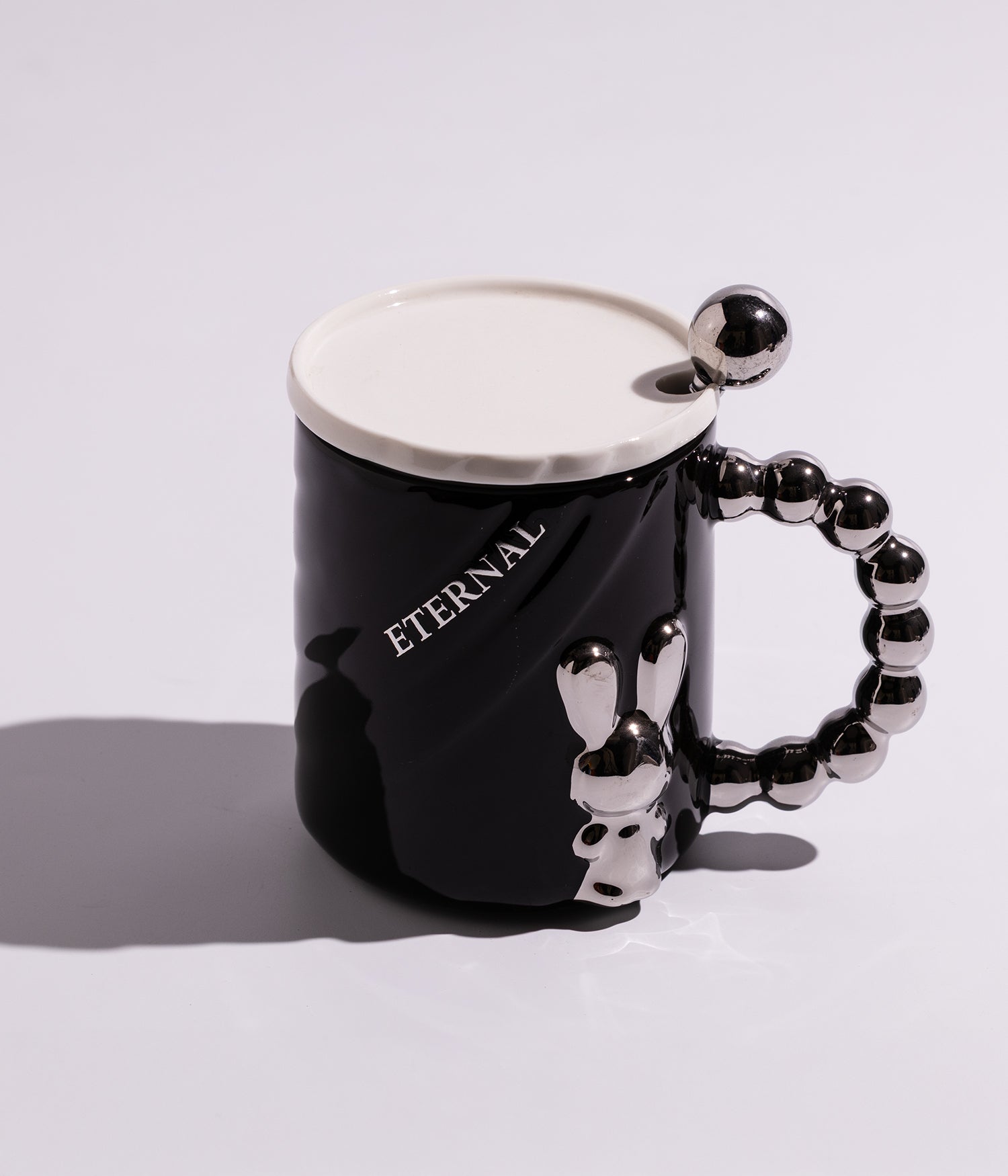 كوب سيراميك بتصميم مجسم أرنب مع غطاء وملعقة