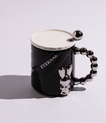 كوب سيراميك بتصميم مجسم أرنب مع غطاء وملعقة