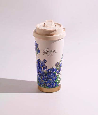 كوب حراري سيراميكي بزهور ملونة أنيقة وفنية مع غطاء محكم