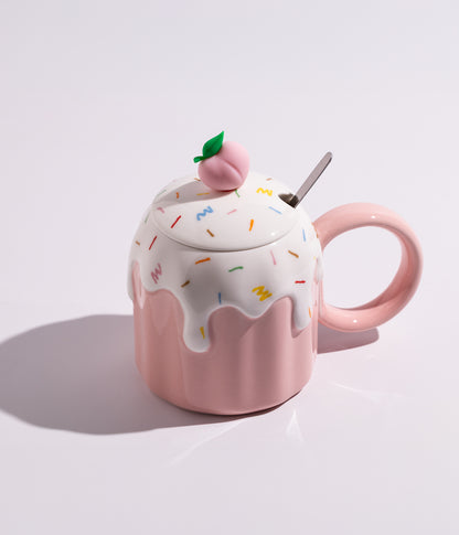 كوب سيراميك بتصميم آيس كريم مع غطاء وملعقة