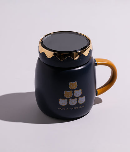 كوب قهوة سيراميك برسومات دباديب مع غطاء محكم الاغلاق