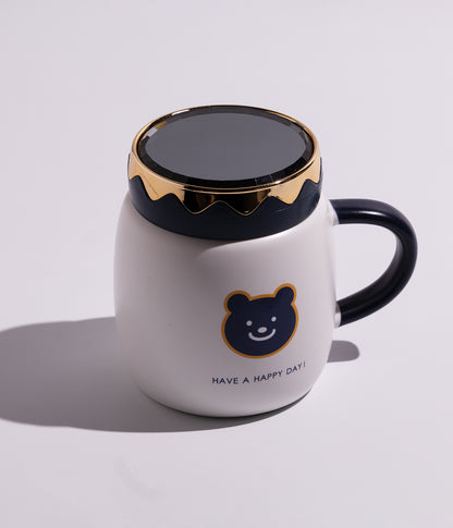 كوب قهوة سيراميك برسومات دباديب مع غطاء محكم الاغلاق