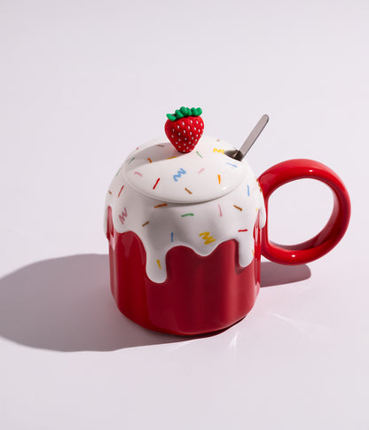 كوب سيراميك بتصميم آيس كريم مع غطاء وملعقة